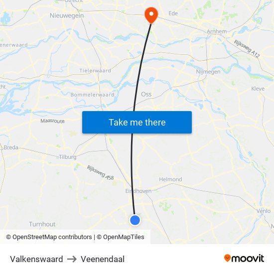 Valkenswaard to Veenendaal map