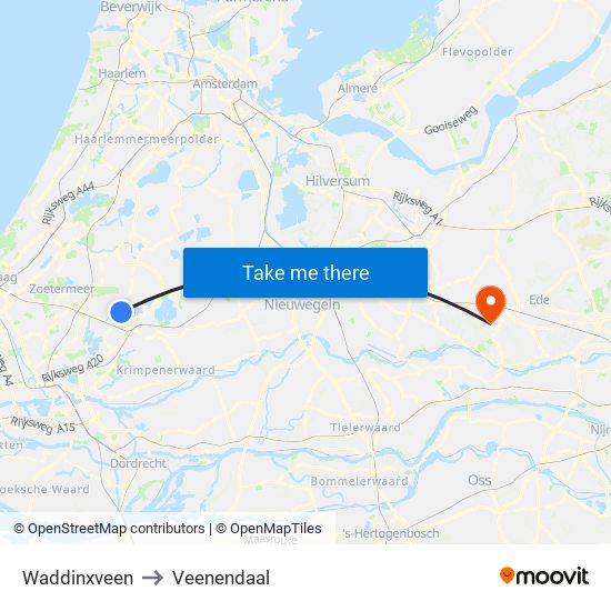 Waddinxveen to Veenendaal map