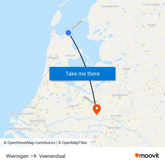 Wieringen to Veenendaal map
