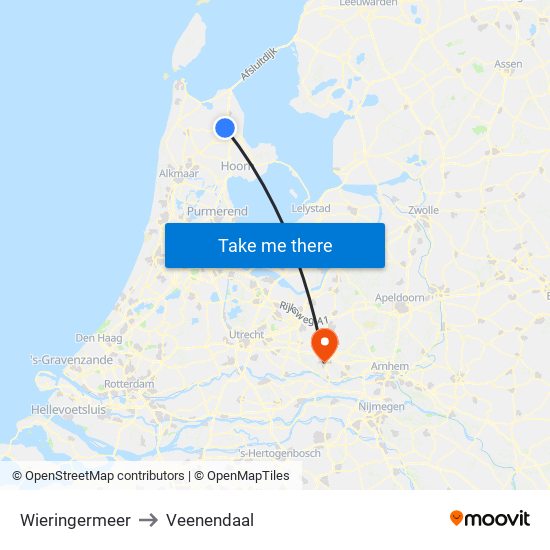 Wieringermeer to Veenendaal map