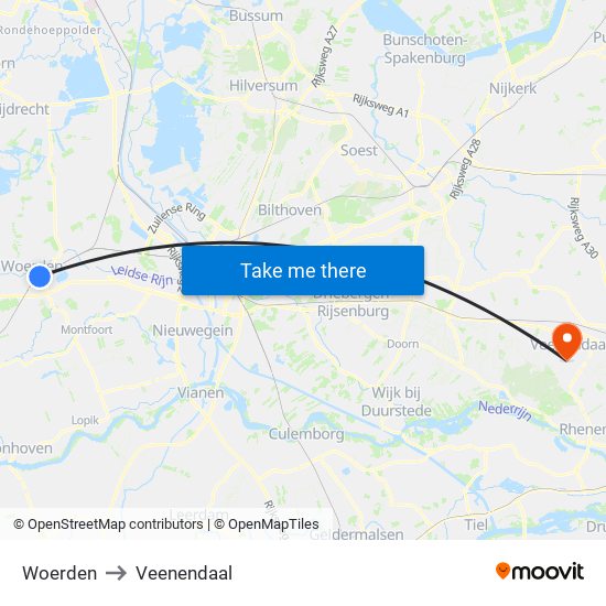 Woerden to Veenendaal map