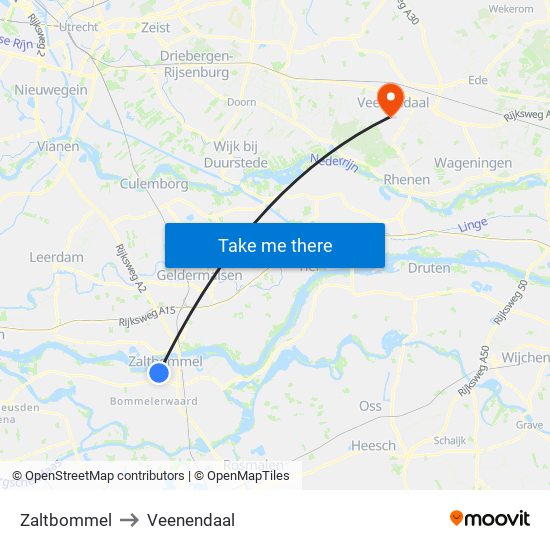 Zaltbommel to Veenendaal map