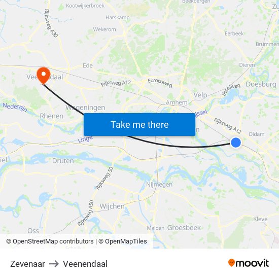Zevenaar to Veenendaal map