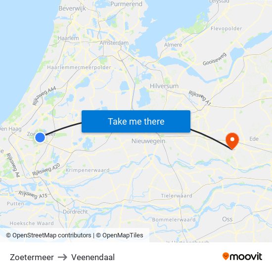 Zoetermeer to Veenendaal map