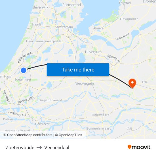 Zoeterwoude to Veenendaal map