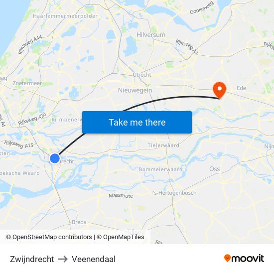 Zwijndrecht to Veenendaal map