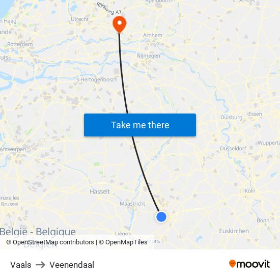 Vaals to Veenendaal map