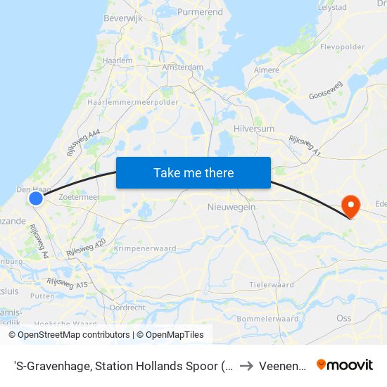 'S-Gravenhage, Station Hollands Spoor (Perron A) to Veenendaal map