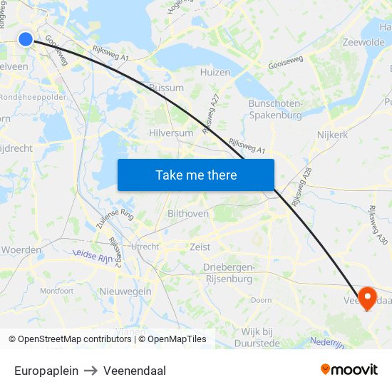 Europaplein to Veenendaal map