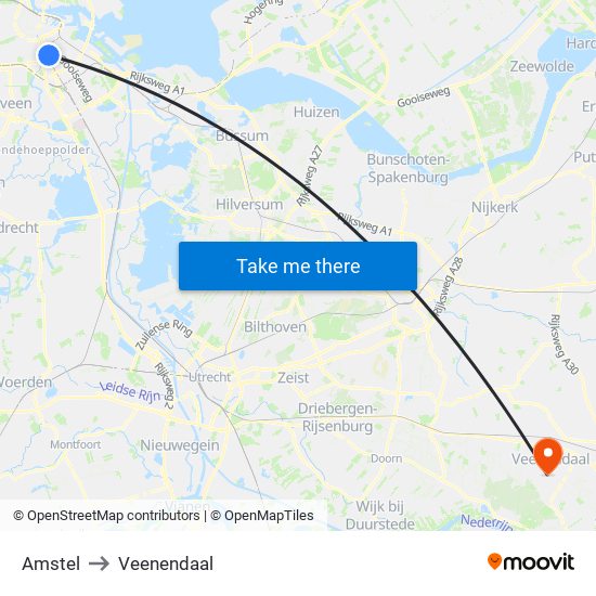 Amstel to Veenendaal map