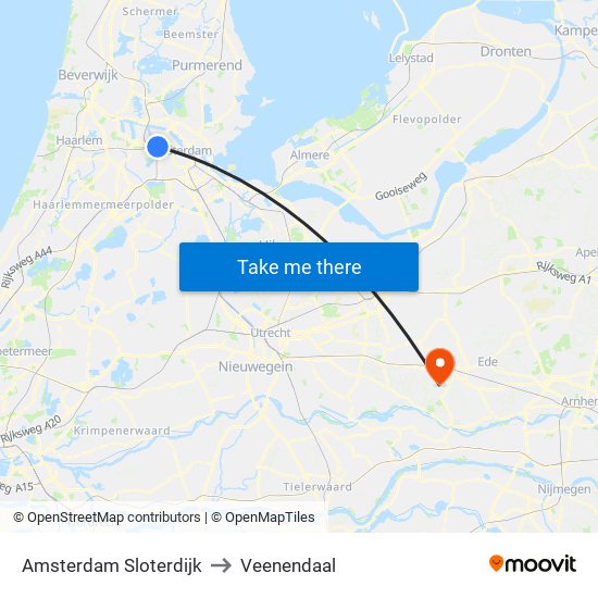 Amsterdam Sloterdijk to Veenendaal map