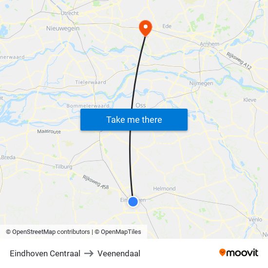 Eindhoven Centraal to Veenendaal map