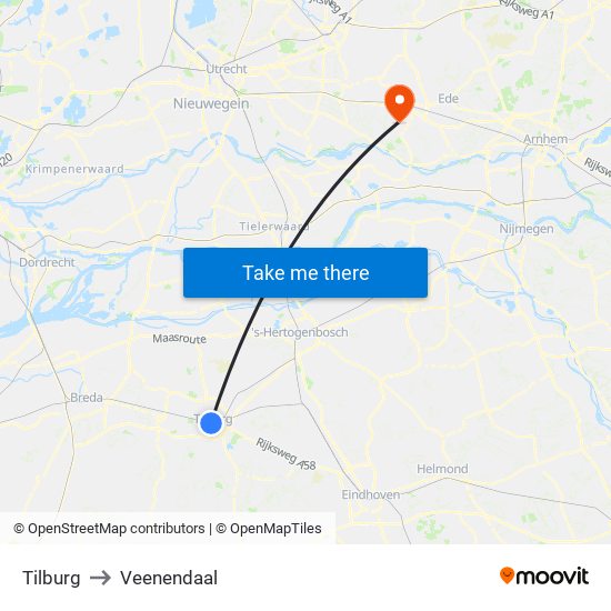 Tilburg to Veenendaal map