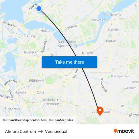 Almere Centrum to Veenendaal map