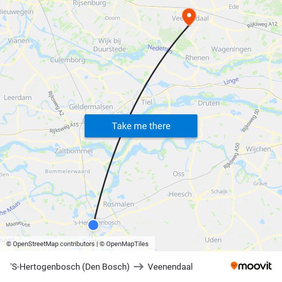 'S-Hertogenbosch (Den Bosch) to Veenendaal map
