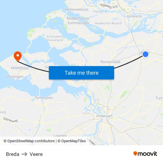 Breda to Veere map