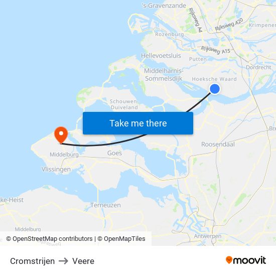 Cromstrijen to Veere map