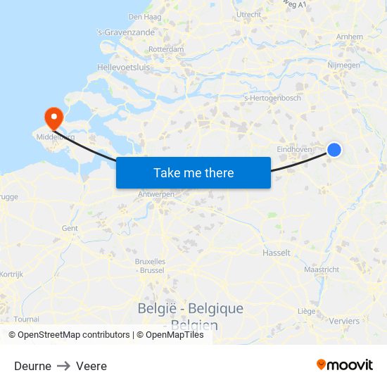 Deurne to Veere map