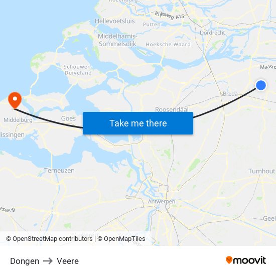 Dongen to Veere map