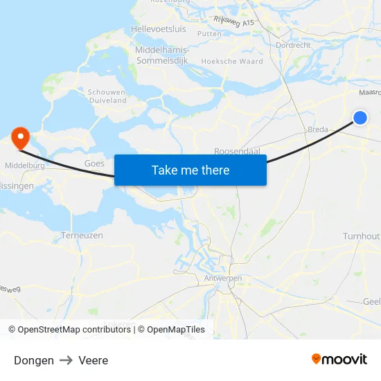 Dongen to Veere map