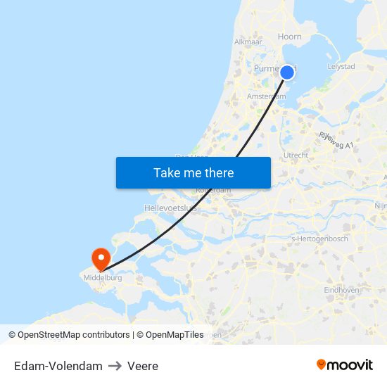 Edam-Volendam to Veere map