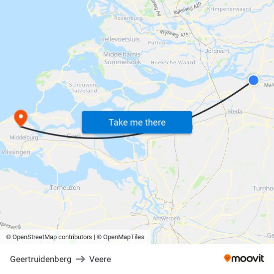 Geertruidenberg to Veere map