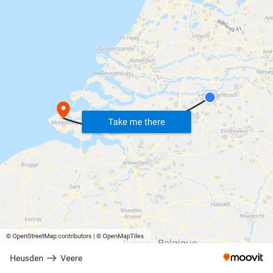 Heusden to Veere map