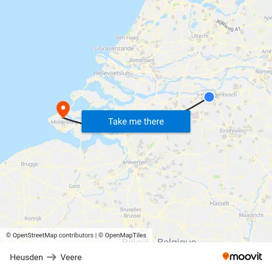 Heusden to Veere map