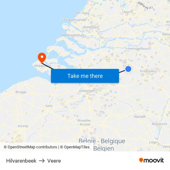 Hilvarenbeek to Veere map