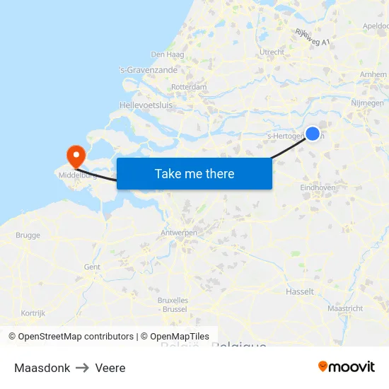 Maasdonk to Veere map