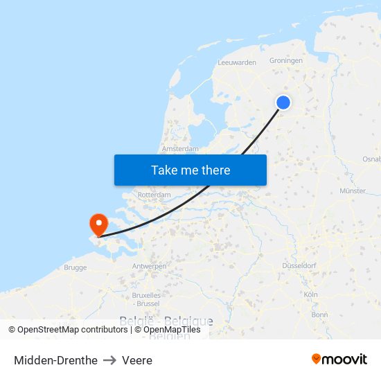 Midden-Drenthe to Veere map