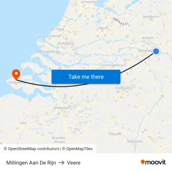 Millingen Aan De Rijn to Veere map