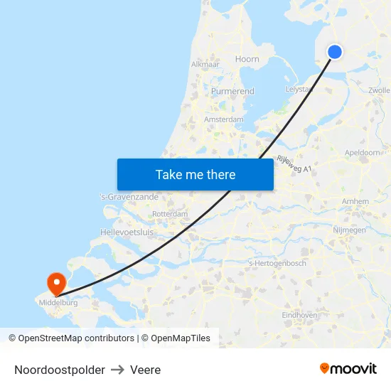 Noordoostpolder to Veere map