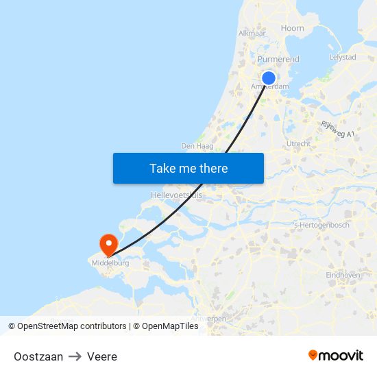 Oostzaan to Veere map