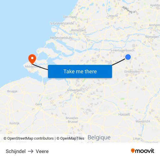 Schijndel to Veere map