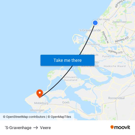 'S-Gravenhage to Veere map