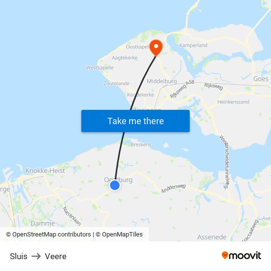 Sluis to Veere map