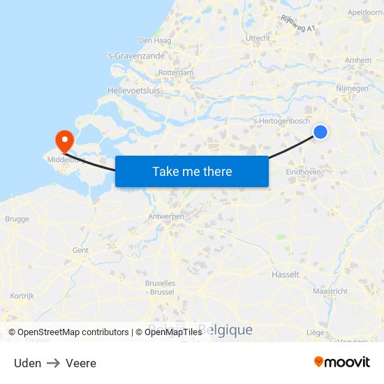 Uden to Veere map