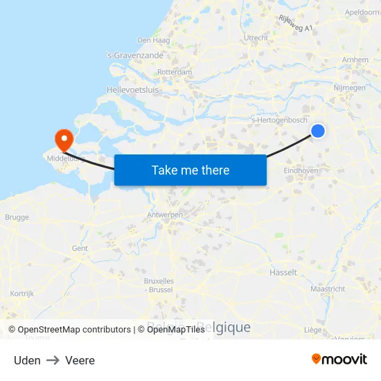 Uden to Veere map