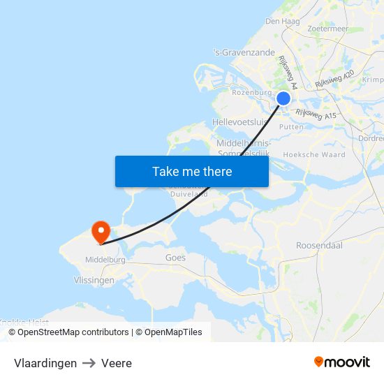 Vlaardingen to Veere map
