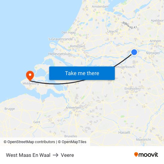 West Maas En Waal to Veere map