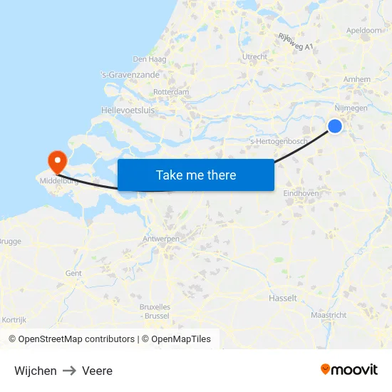 Wijchen to Veere map
