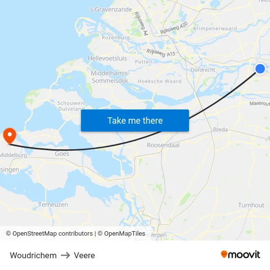 Woudrichem to Veere map
