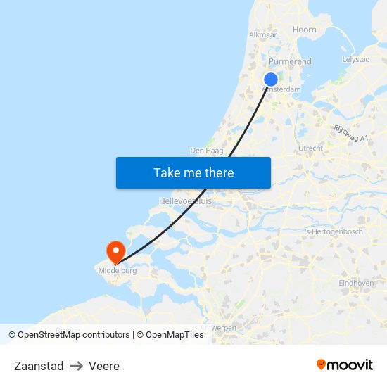 Zaanstad to Veere map