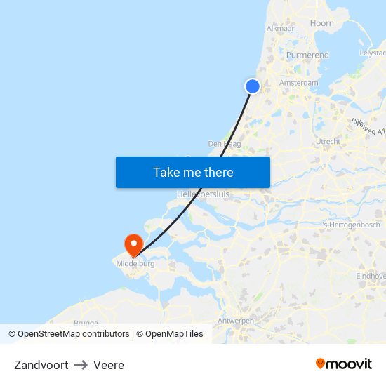 Zandvoort to Veere map