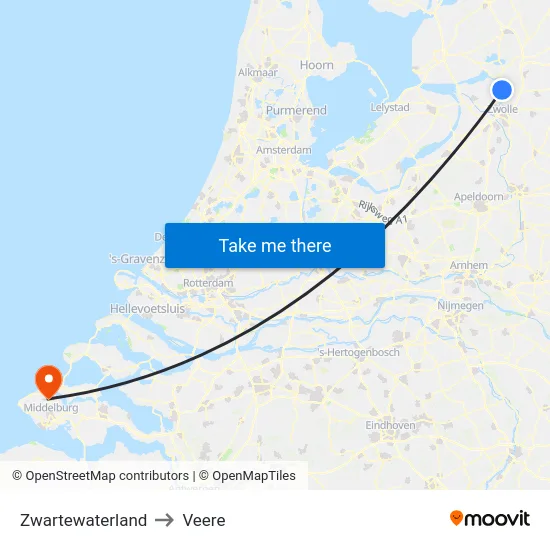 Zwartewaterland to Veere map