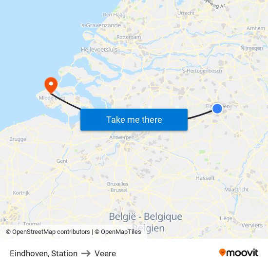 Eindhoven, Station to Veere map