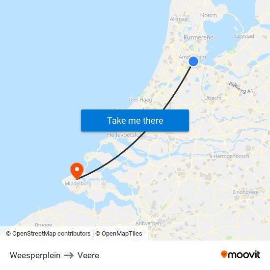 Weesperplein to Veere map