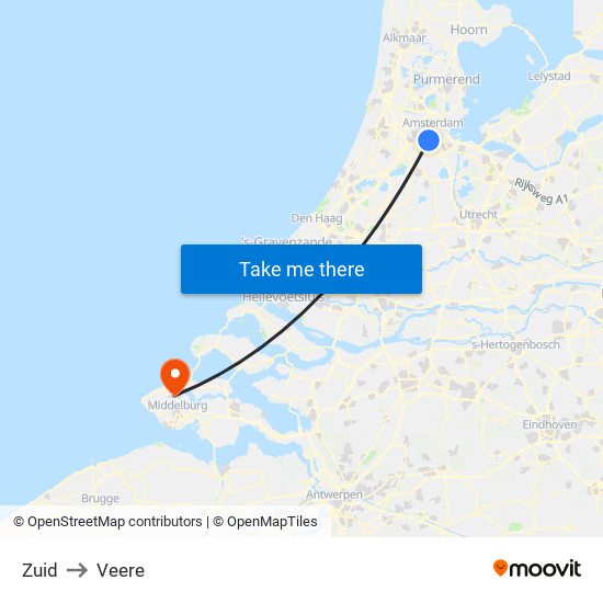 Zuid to Veere map