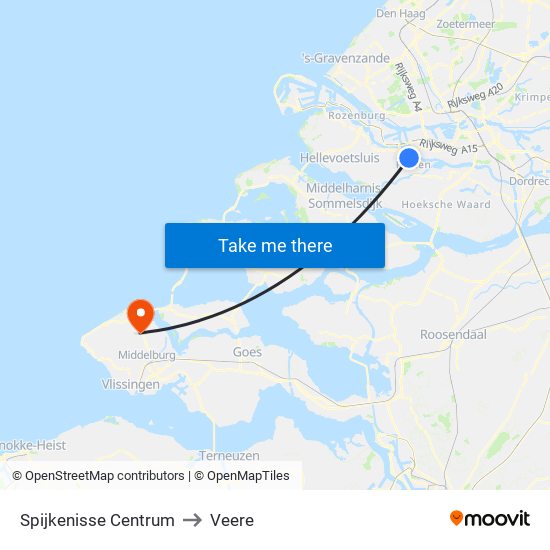 Spijkenisse Centrum to Veere map